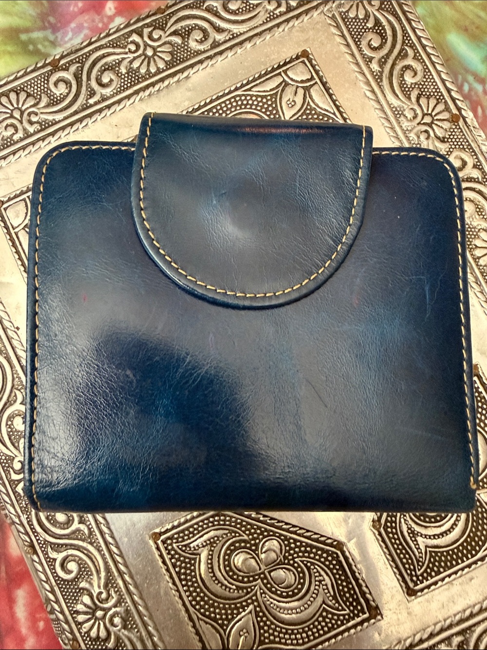 Classic Navy Leather Wallet Clutch - Women's Wallet